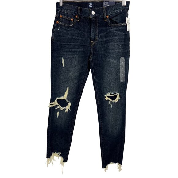 Gap Women Denim Jeans Size 25 25R Best Girlfriend Distressed Skinny Stretch New - Picture 1 of 6